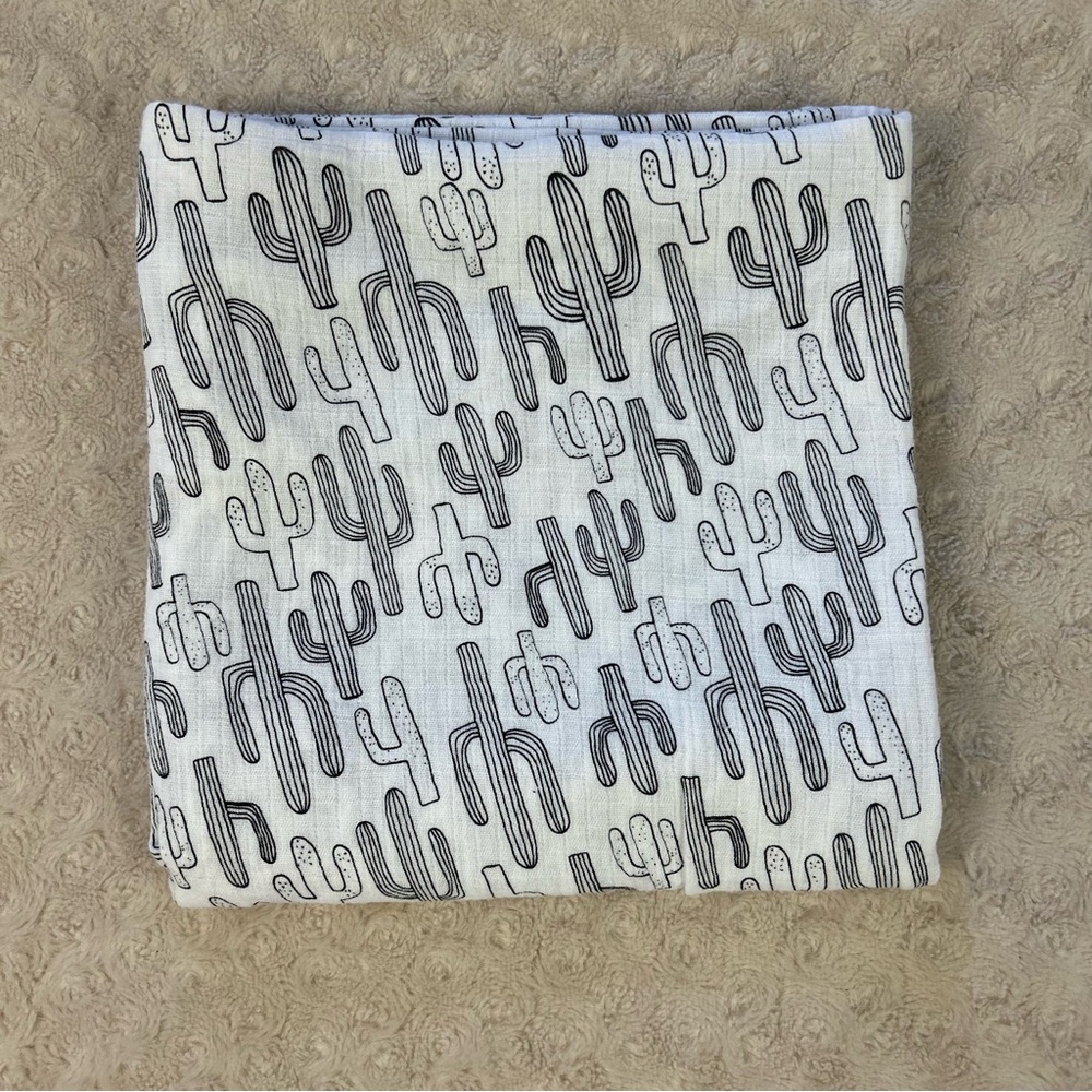 Bebe au Lait Cactus Plants Baby Swaddle Blanket Black White Muslin